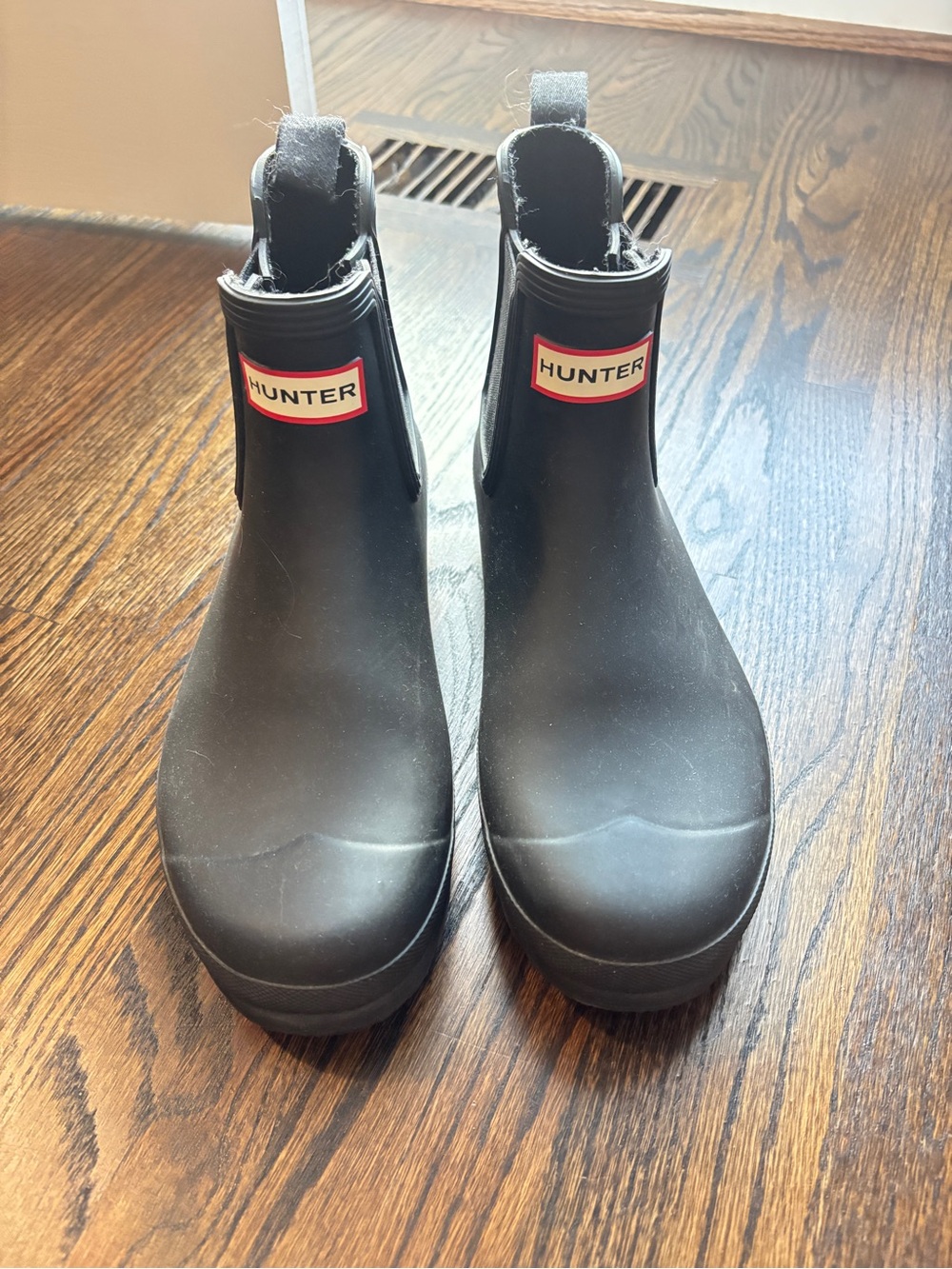 Hunter Kids Matte Black Chelsea Rain Boots with Red Logo